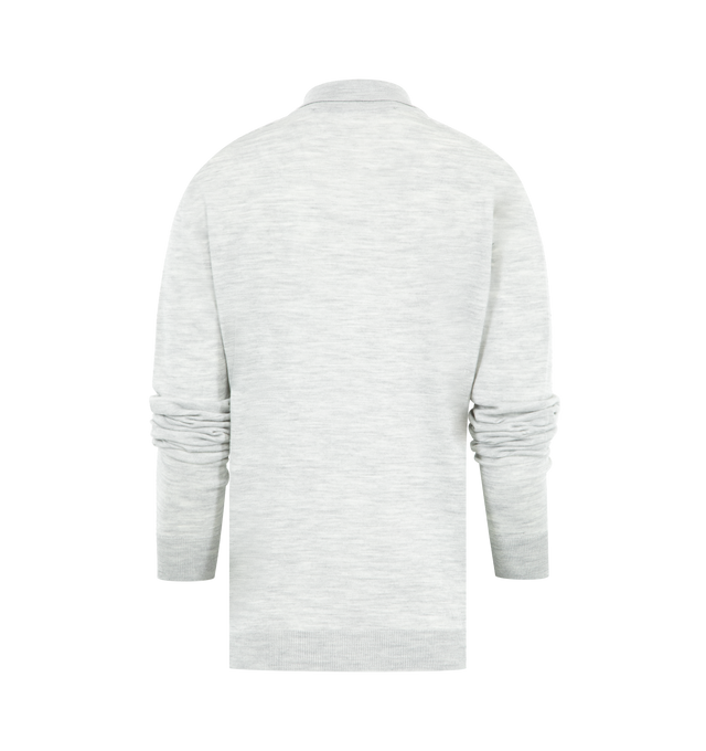 Image 2 of 2 - GREY - RADH The Dea Polo Top featuring a classic polo, finely knit wool, long sleeves, polo collar and button up. Wool.