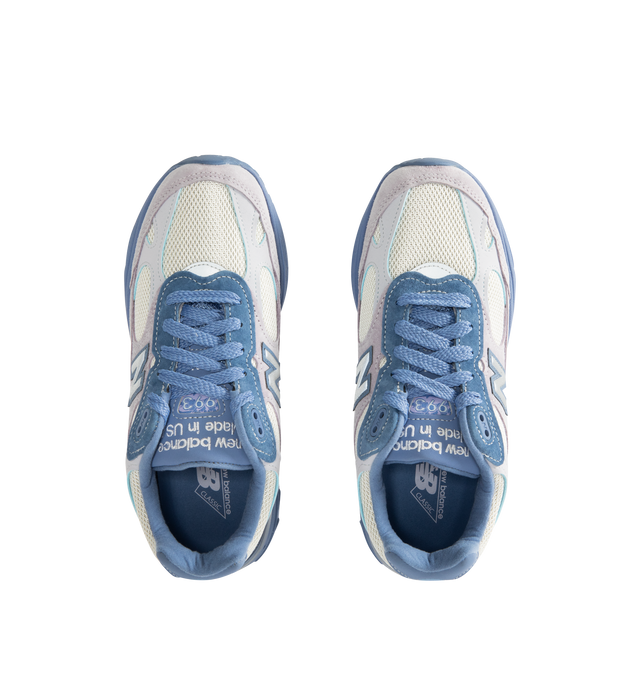 Image 5 of 5 - BLUE - NEW BALANCE 993 Sneaker featuring mesh upper, suede overlays, New Balance logo branding, traditional lacing system, padded tongue, cushioned ankle collar, ABZORB midsole and rubber outsole.