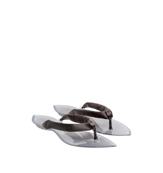 Image 1 of 1 - GREY - Azzedine Alaia Invisible Padded Tong Sandals are crafted with smooth satin uppers, pointed open toe silhouettes, and sculptural transparent soles.Upper: Satin textile; Lining: Rubber; Sole: Rubber insole and sole. Includes: dust bag, shoe box. Fit: True to size; european sizes. Made in Italy