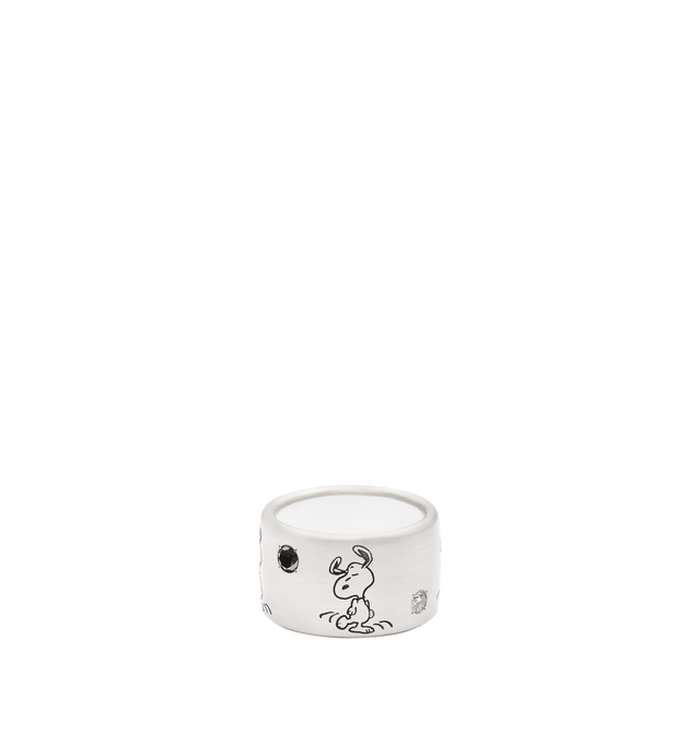 Image 1 of 3 - SILVER - LIZWORKS X PEANUTS Jazz Snoopy White Gold Comic Strip Ring Band featuring 18k white gold ring with black and white diamonds and white enamel. 13.5 mm. Cheap Luxury Handbag Shop offers a range of initial pieces from this collection in-store. For personal consultation and detailed information about jewelry, please contact our dedicated stylist team at personalshopping@hirshleifers.com. This item may be restricted for online purchase to international clients. For assistance purchasing this item plea