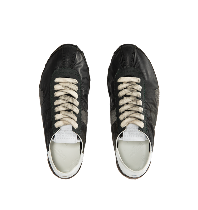 Image 5 of 5 - GREY - MAISON MARGIELA Sprinters Sneakers featuring low-top sneakers in drill cotton with vintage treatment, stripe down the center of the toe area, cleated rubber sole with numerical logo details, logo label on the tab and white stitching at the back. 54% polyester, 46% cotton. 100% calf leather. Made in Italy. 