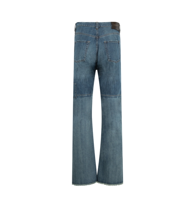 Image 2 of 3 - BLUE - WALES BONNER Chance Denim featuring button waist, 5 pocket construction, straight leg, washed patched denim and leather patch at rear waist. 100% cotton. Made in Portugal.