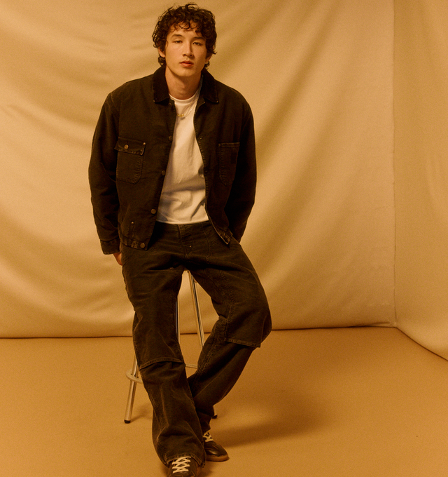 Image 3 of 5 - BLACK - MAISON MARGIELA Cotton Denim Workwear Zip Jacket featuring hidden front zip closure, 3-pocket design, buttoned cuffs, corduroy collar with fringe trim and midweight denim. 100% cotton. Made in Italy. 