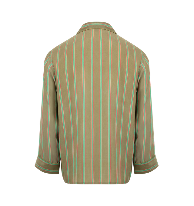 Image 2 of 2 - GREEN - SAINT LAURENT Pajama Top featuring long-sleeves, a shark collar, front pockets, piped trim, front button closure and straight hem. 100% cupro. Made in Italy.