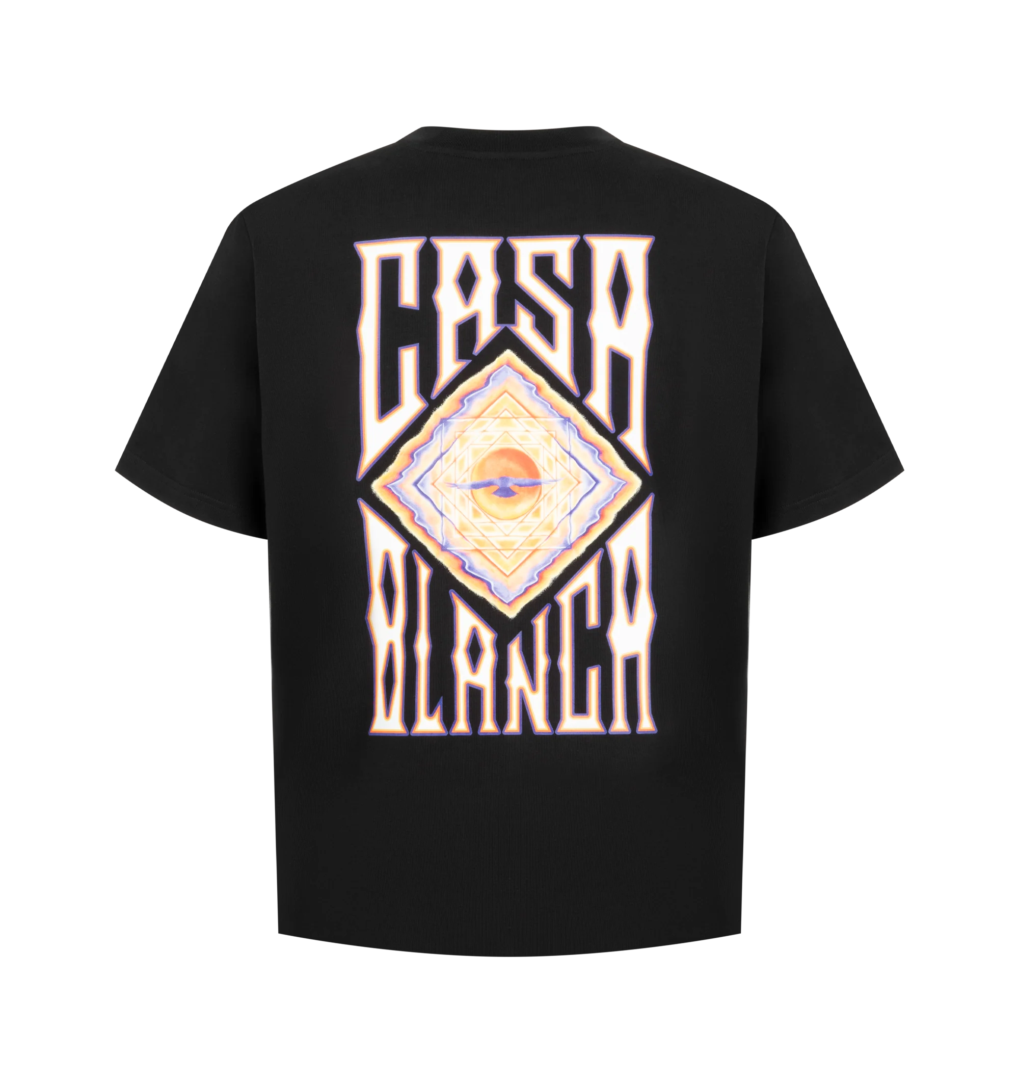 Image 2 of 2 - BLACK - Casablanca Men's Hermons Mirage Printed Classic T-Shirt is crafted from premium organic cotton and features a relaxed silhouette with a classic crew neckline and seasonal Hermons Mirage graphic print inspired by dreamlike landscapes and vibrant travel destinations. This designer graphic T-shirt combines exceptional everyday comfort with Casablanca's signature luxury sportswear aesthetic, creating a bold statement piece with artistic appeal. Main Material: 100% Organic Cotton. Made in  