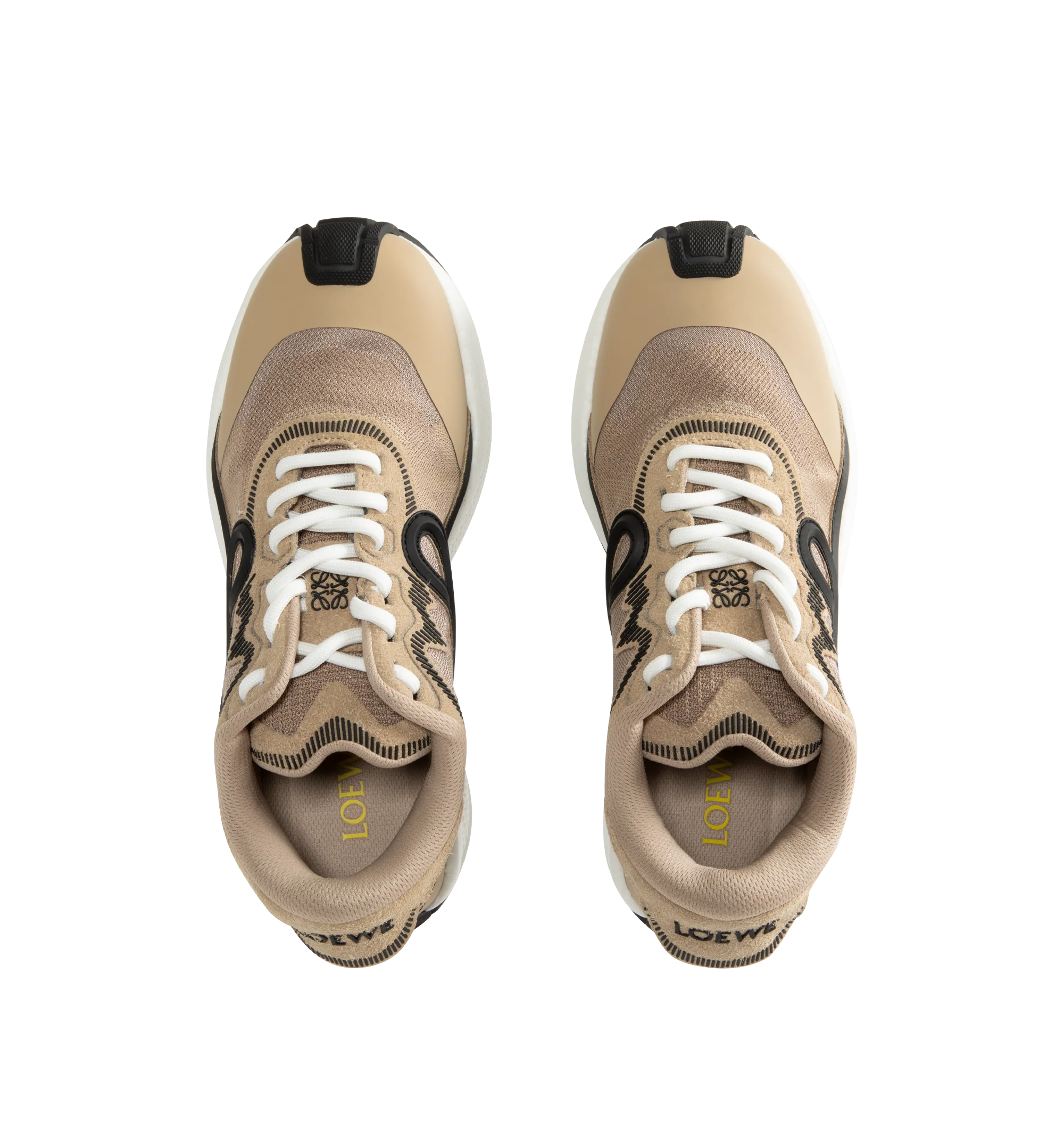 Image 5 of 5 - NEUTRAL - Loewe Men's Pogo Sneakers are crafted from technical knit and suede and feature a bold silhouette with a layered upper and textured two-piece sole. Designed with double laces, the signature L monogram at the side. Main Material: Technical Knit and Suede. Lining: Technical Fabric. Sole: Rubber. Heel Height: 4 cm. Made in Italy.