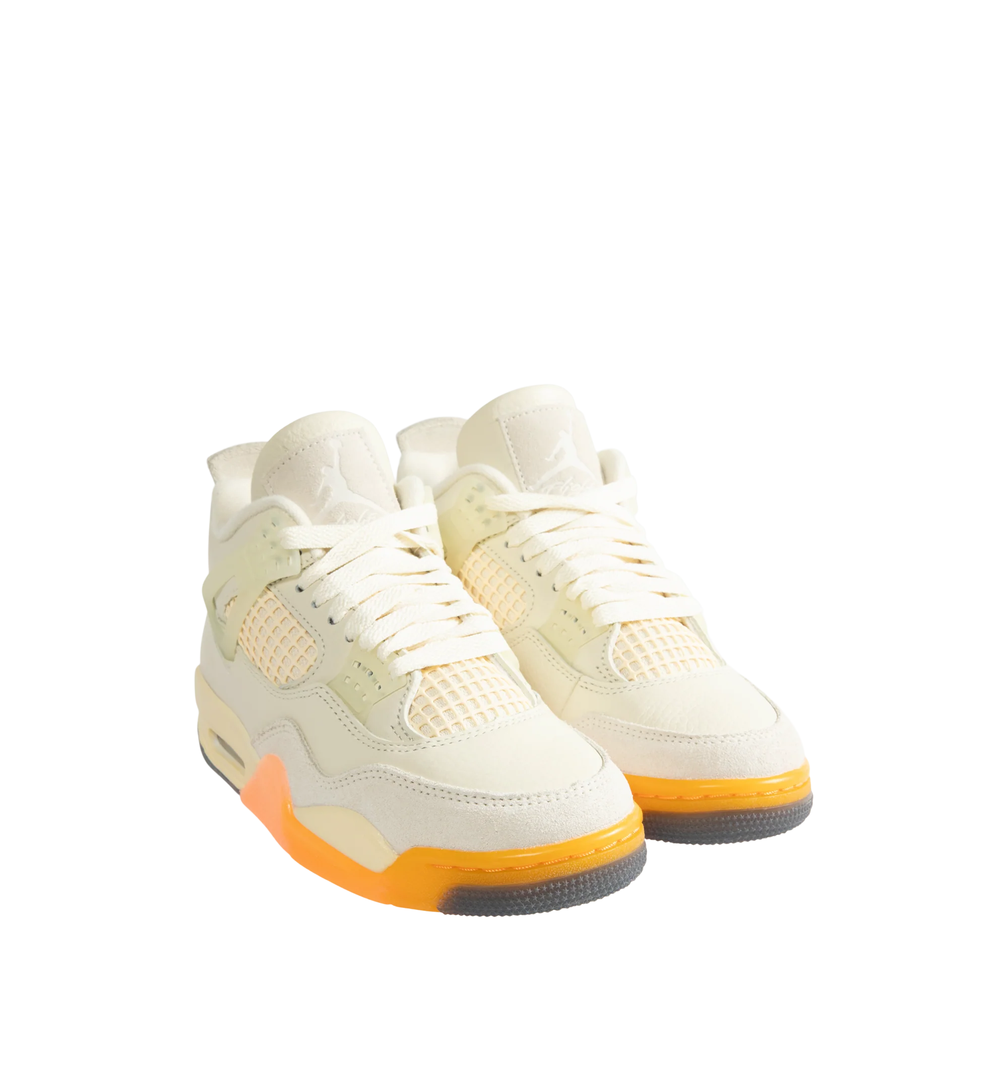 Image 2 of 5 - NEUTRAL - Women's Air Jordan 4 Retro Sneakers feature a smooth leather upper with mesh underlays, nubuck suede overlays, and a high-top silhouette inspired by a tropical color palette. These lifestyle sneakers combine a visible Air-Sole unit, a polyurethane midsole, and a durable rubber outsole for responsive cushioning, lasting comfort, and reliable traction. Main Material: Genuine Leather and Nubuck Suede. Midsole: Polyurethane with Visible Air-Sole Unit. Sole: Rubber.
