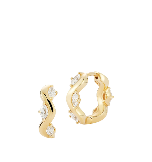 Image 2 of 2 - GOLD - RENNA Marquise Constellation Huggie Hoops featuring marquise diamonds nestle in a wave of undulating gold on huggie hoops. .73 tcw diamonds. 18k yellow gold. Cheap Luxury Handbag Shop offers a range of initial pieces from this collection in-store. For personal consultation and detailed information about jewelry, please contact our dedicated stylist team at personalshopping@hirshleifers.com. This item may be restricted for online purchase to international clients. For assistance purchasing this item 