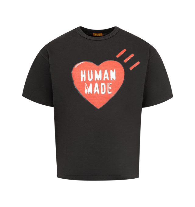 Image 1 of 2 - BLACK - rounded body with no seams, double binder neck design for extra durability, short sleeves and iconic heart logo and single heart logo on the back. 100% cotton. Made in Japan.