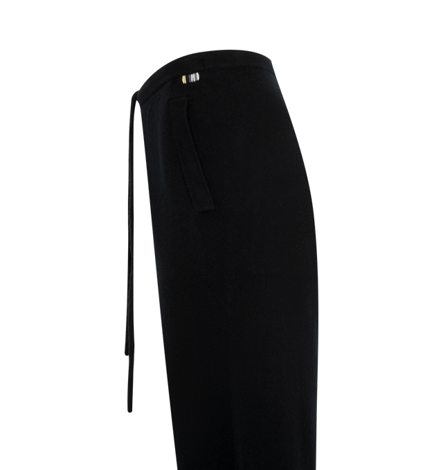 Image 3 of 3 - BLACK - EXTREME CASHMERE Rush Pant featuring cashmere trousers with a drawstring waistband, side pockets, one back pocket and a raw cut hem. 89% cashmere, 10% nylon, 1% spandex.