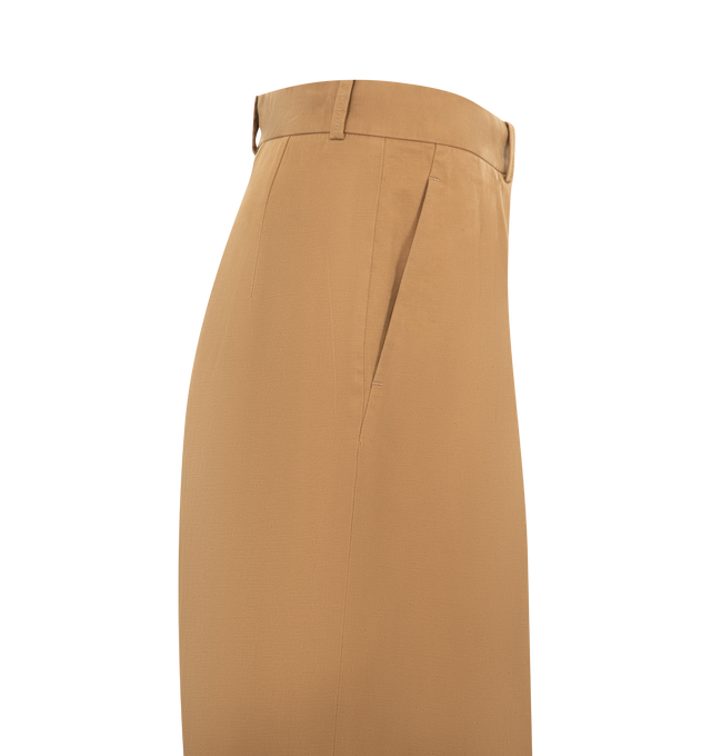 Image 3 of 3 - BROWN - THE ROW Igor Pant in Cotton and Cashmere featuring low-rise trouser in cotton and cashmere gabardine with wide straight leg, front double pleats, and slanted side pockets. 95% cotton, 5% cashmere. Lined in 65% polyester, 35% cotton. Made in Italy.