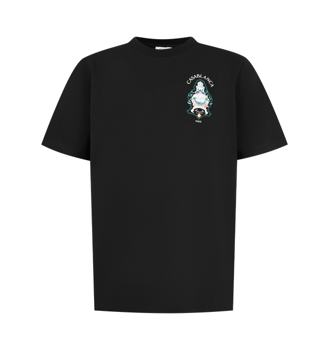 Image 1 of 2 - BLACK - CASABLANCA Classic T-shirt featuring crewneck, short sleeves, pulls over, logo on front and back. 100% cotton.