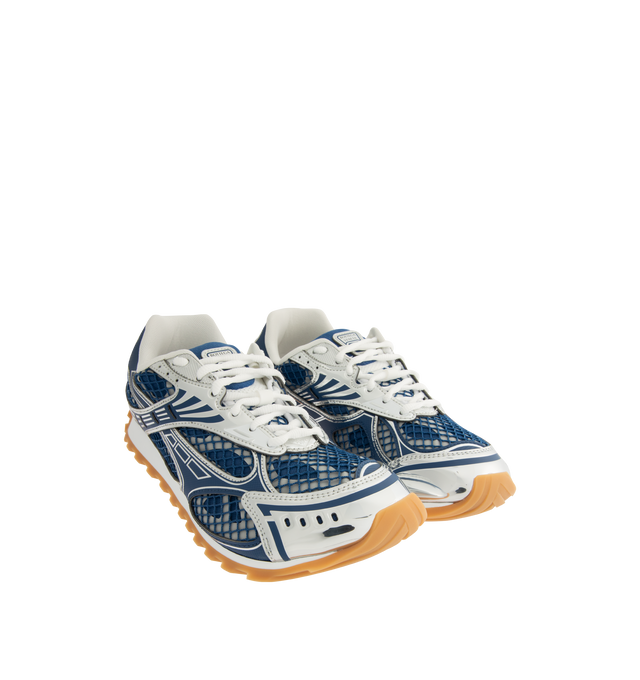 Image 2 of 5 - BLUE - Bottega Veneta Sneakers featuring mechanical textile upper, rubber sole, lace-up front, padded collar and tongue with Bottega Venneta logo detail at tongue. Made in Italy.