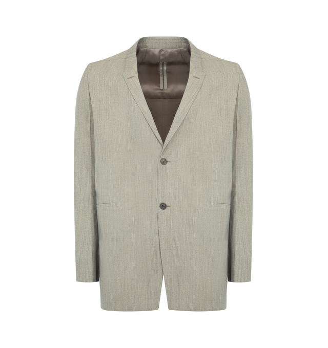 Image 1 of 2 - GREY - RICK OWENS Concordian Blazer featuring v-neck, notched lapels, long sleeves, button fastening, 2 waist welt pockets, interior slip pocket and relaxed fit. 100% wool. Lining: 100% cotton. Made in Italy.