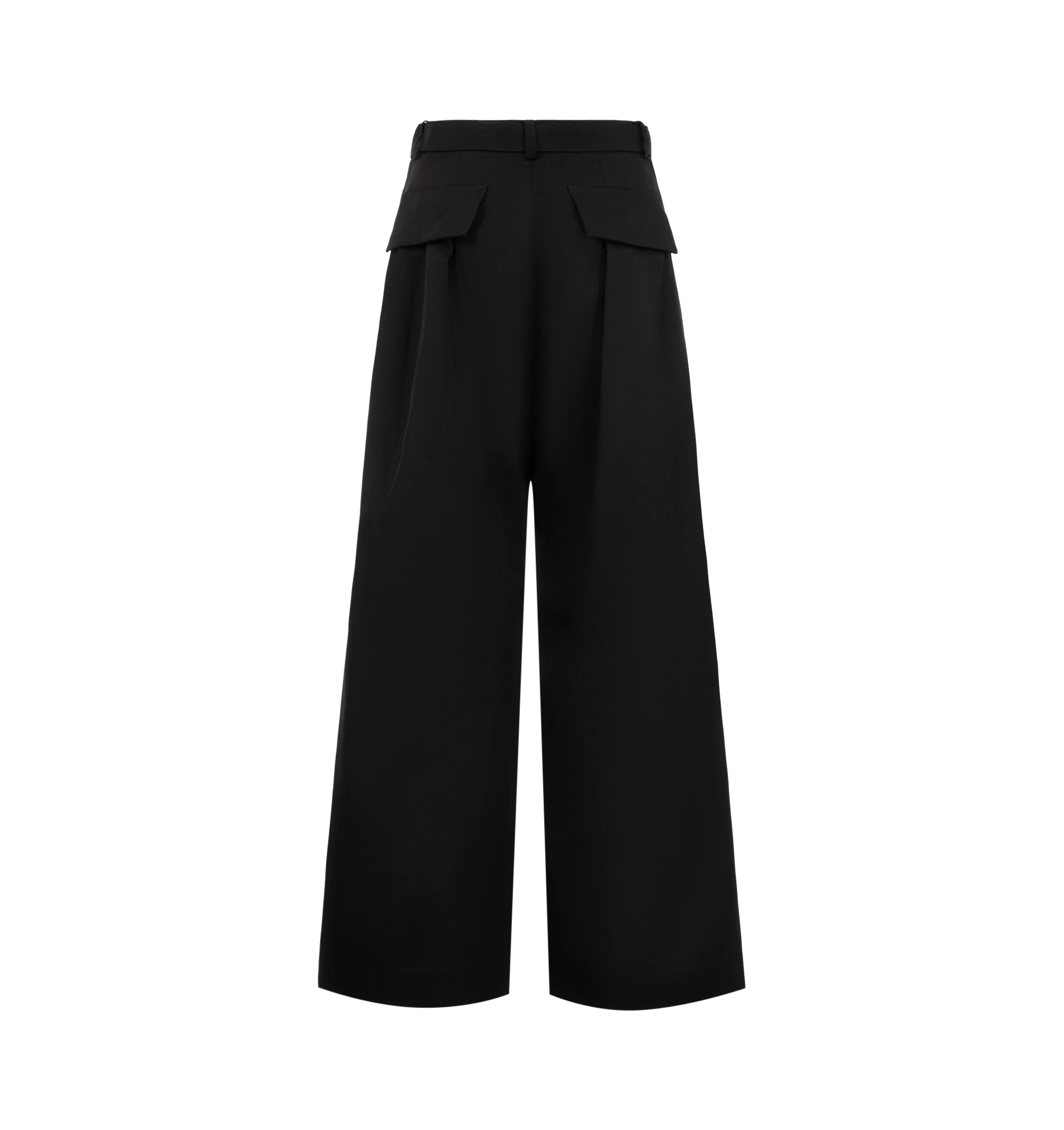 Image 2 of 3 - BLACK - Sacai Women's Double-Faced Silk Cotton Trousers feature a belt loop, a wide-leg silhouette, and a sleek integrated belt detail. Materials: 54% Silk, 45% Cotton; Liner 100% Cupro.