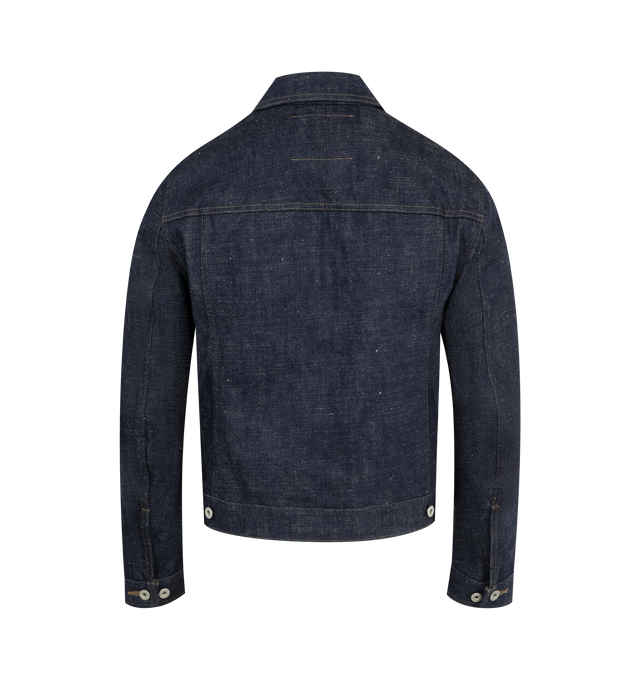 Image 2 of 2 - BLUE  - DRKSHDW Trucker Jacket featuring front button closure, classic collar, two chest pockets with flaps and buttons, side seam pockets and long sleeves with button cuffs. 100% cotton.  