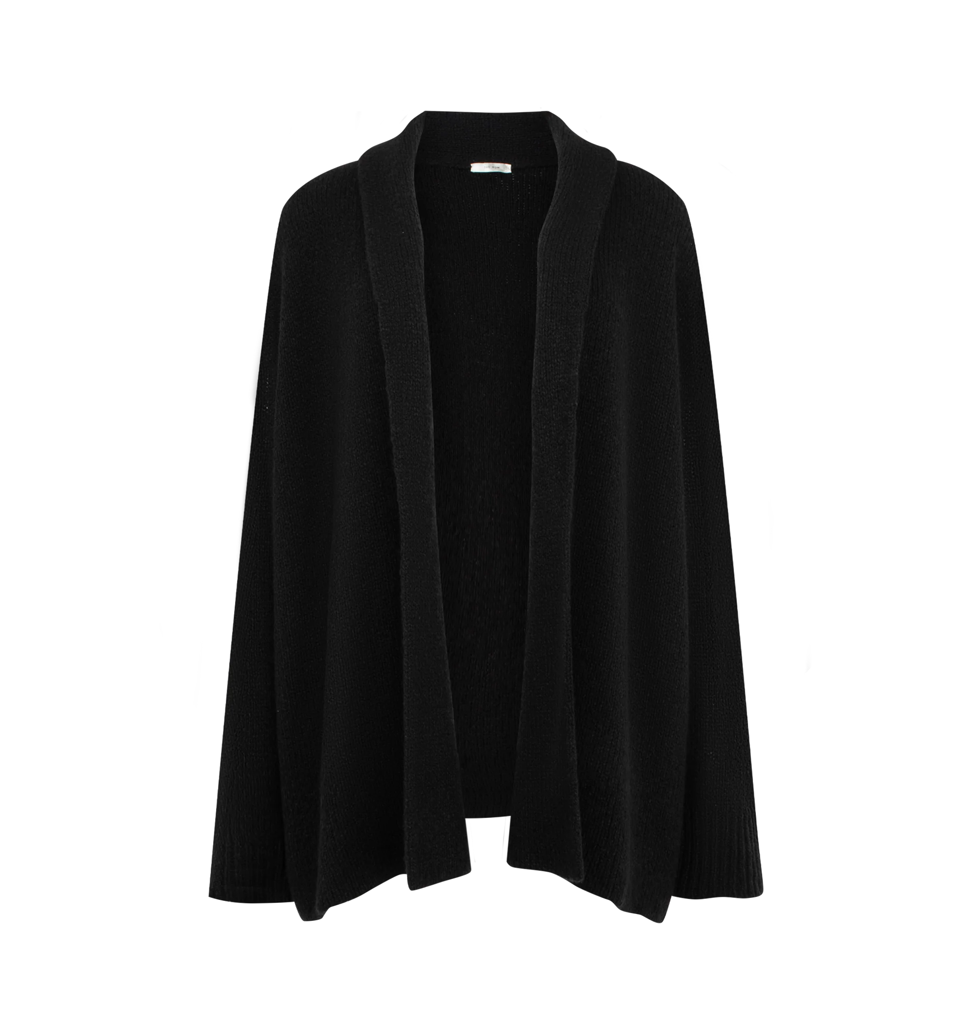 Image 1 of 2 - BLACK - The Row Women's Parry Cardigan is crafted from luxurious cashmere and features a seamless oversized silhouette with a draped shawl collar, and open front. This designer cashmere cardigan coat combines exceptional Italian craftsmanship with effortless elegance, offering unparalleled softness and warmth in a timeless layering piece. Main Material: 100% Cashmere. Made in Italy.