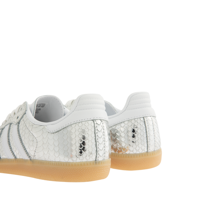 Image 3 of 5 - SILVER - ADIDAS Samba Sneaker featuring regular fit, lace up style, patent leather upper, synthetic sockliner, rubber outsole, soccer-inspired long tongue and trefoil.