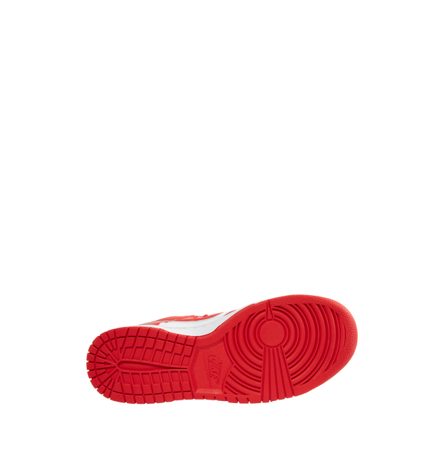 Image 4 of 5 - RED - NIKE Dunk Low Retro featuring synthetic leather upper, foam midsole, rubber outsole with classic pivot circle, padded collar and perforated toe box.