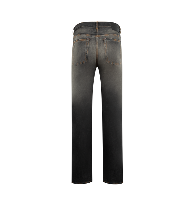 Image 2 of 3 - BLACK - ACNE STUDIOS Paint Jeans featuring regular fit, mid waist, wide straight leg, long length, 5-pocket construction, button fly, stained tint and hand-applied paint marks for an authentic dirty effect. 100% cotton. Made in Italy.