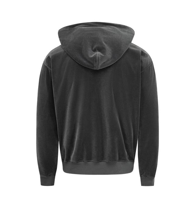 Image 2 of 2 - GREY - TOM FORD Velour Hoodie featuring drawstring hood, pouch pocket and ribbed trims. 80% cotton, 18% polyamide, 2% elastane.