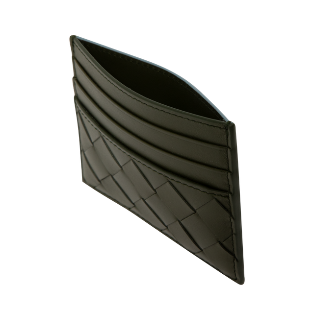 Image 3 of 3 - GREEN - Bottega Veneta Intrecciato Credit Card Case featuring intrecciato calfskin leather with contrasted back, six card slots, one central pocket. 3.1 x 4.1 x 0.2. Made in Italy.