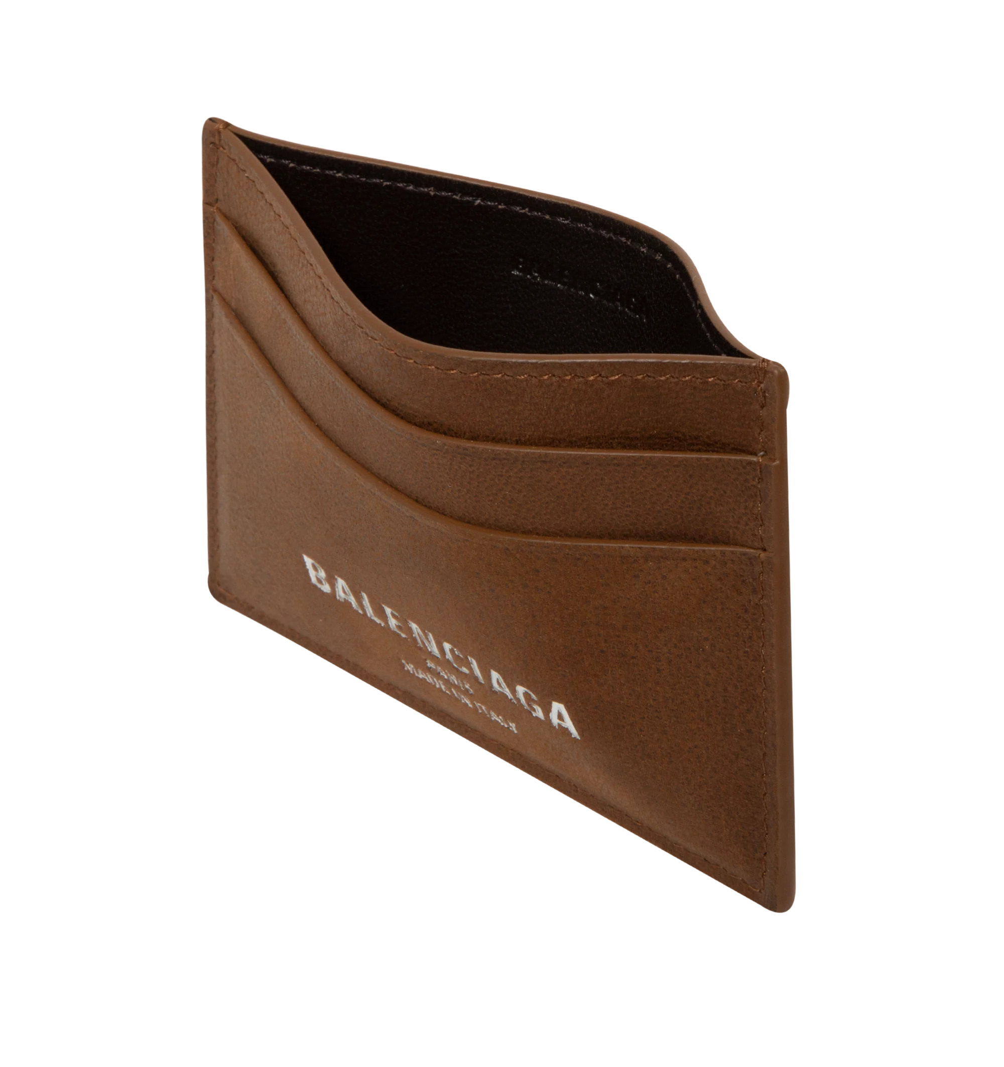 Image 3 of 3 - BROWN - Balenciaga Card Holder is crafted from smooth calfskin leather. Features four card slots, one bill pocket, and debossed Balenciaga Paris logo with silver foil at the front. Main Material: 100% Calf Leather. Made in Italy. 