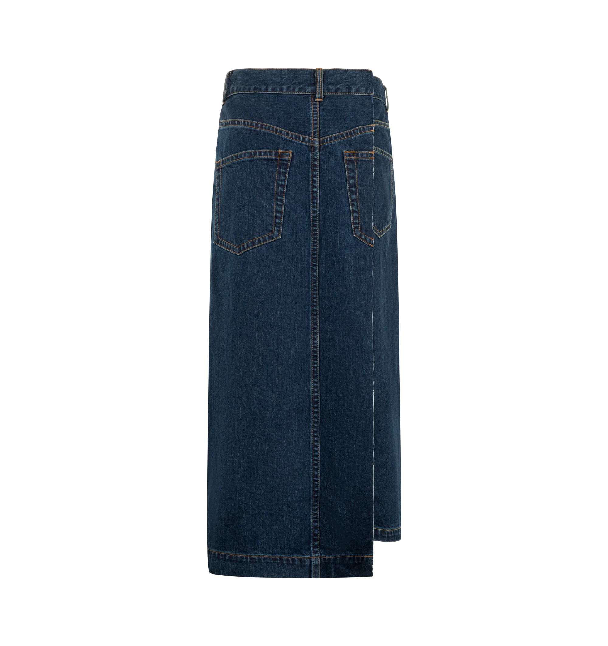 Image 2 of 3 - BLUE - Sacai Women's Asymmetrical Denim Skirt is crafted from denim and features the brands signature deconstructed approach to design. Cut in an asymmetrical silhouette, this statement skirt combines classic denim detailing with sculptural proportions. Main Material: Cotton Denim.
