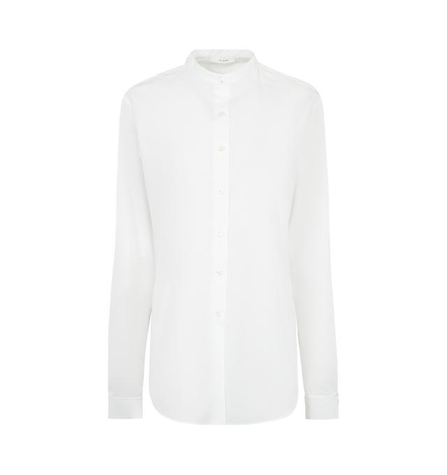 Image 2 of 3 - WHITE - THE ROW Fiora Shirt featuring detachable collar, front mother-of-pearl button closure, long sleeves with French cufflinks and rounded and asymmetrical hem. 100% cotton. Made in Italy.