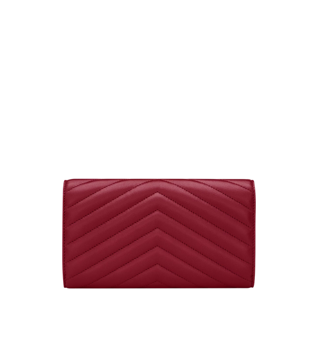 Image 2 of 3 - RED - SAINT LAURENT Large Flap Wallet in lambskin featuring quilted topstitching, bronze-tone hardware, snap-button closure, twelve card slots, one coin pocket, two bill compartments and two receipt compartments. 7.5" x 4.3" x 1.2". Lambskin. Made in Italy.
