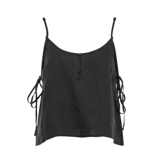 Image 2 of 6 - BLACK - DEIJI STUDIOS V-Neck Cami Set featuring two-piece linen set combining a camisole with matching short for a cohesive, understated look. The top features thin adjustable straps and a small button detail at the neckline, while the short is designed with an elasticated waistband to ensure a comfortable fit. 100% linen. 