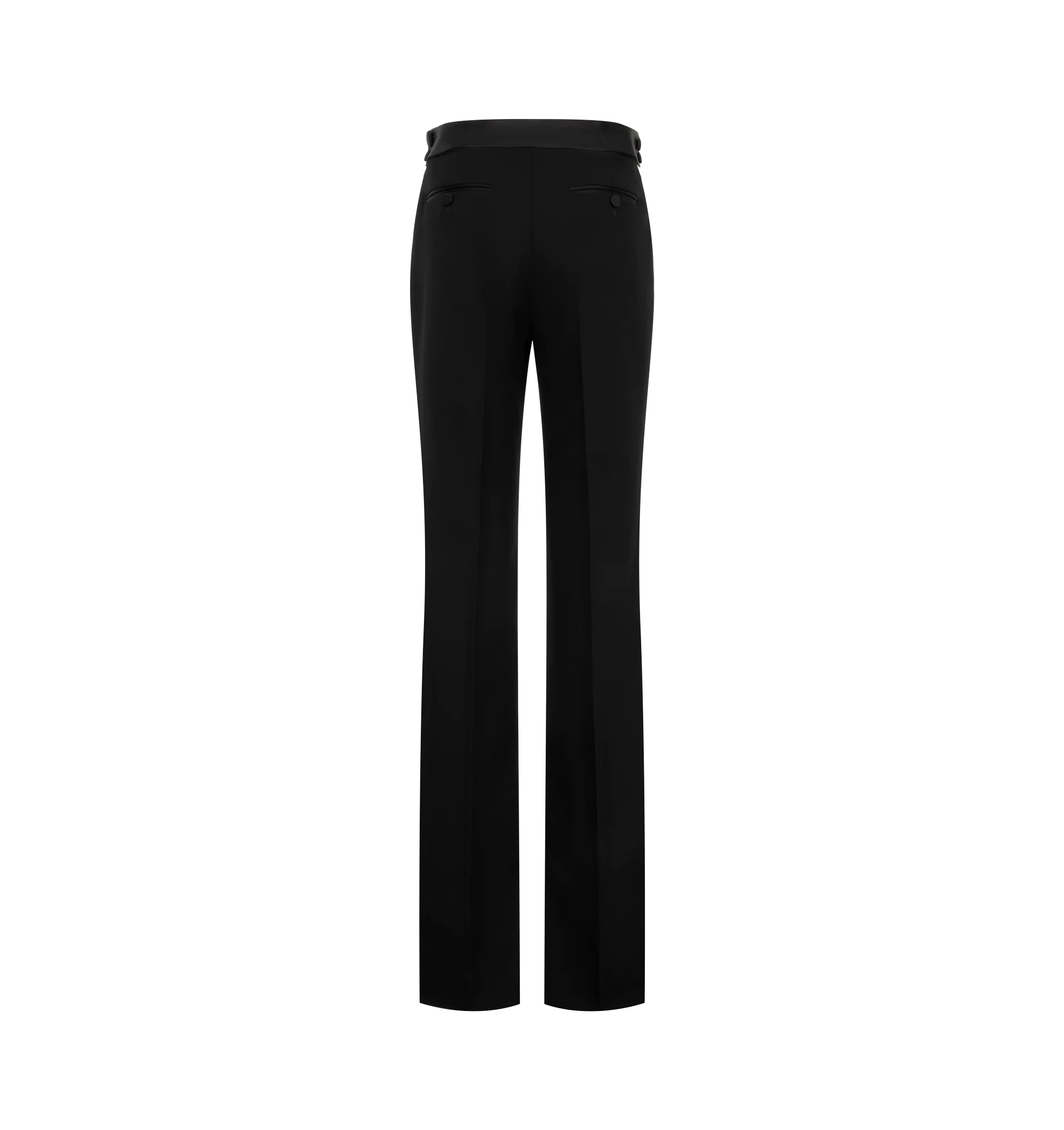 Image 2 of 3 - BLACK - Tom Ford Women's Sharp Grain De Poudre Tailored Tuxedo Straight Pants are tailored from sharp grain de poudre fabric and feature a straight-leg silhouette inspired by classic tuxedo dressing. Designed with a refined, streamlined fit, these trousers reflect Tom Fords precise approach to tailoring and eveningwear. Main Material: Sharp Grain De Poudre Wool Fabric.