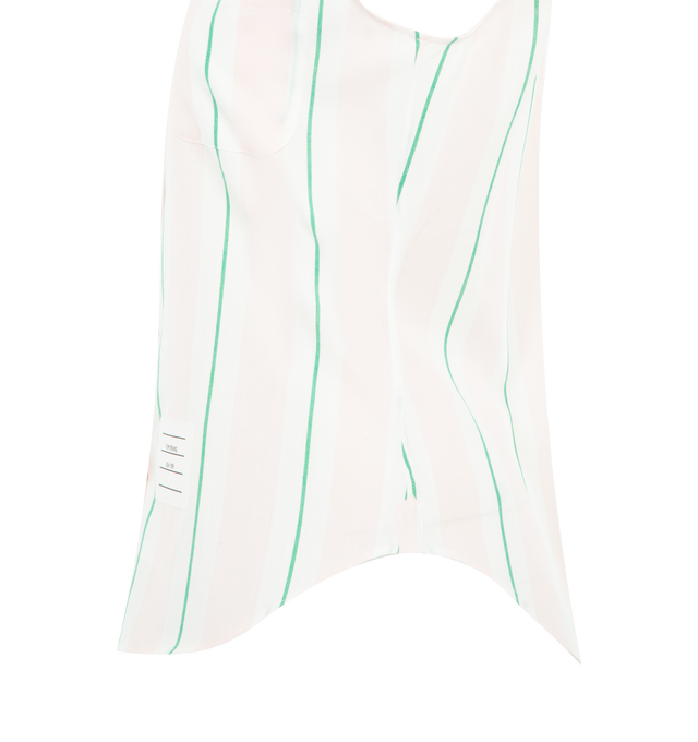 Image 3 of 3 - PINK - THOM BROWNE Madras Cotton Striped Sleeveless Shirt featuring front button closure, button-down point collar, patch chest pocket, pleated back yoke with locker loop, curved hem, name tag appliqu and signature striped grosgrain loop tab. 100% cotton. Made in Italy.