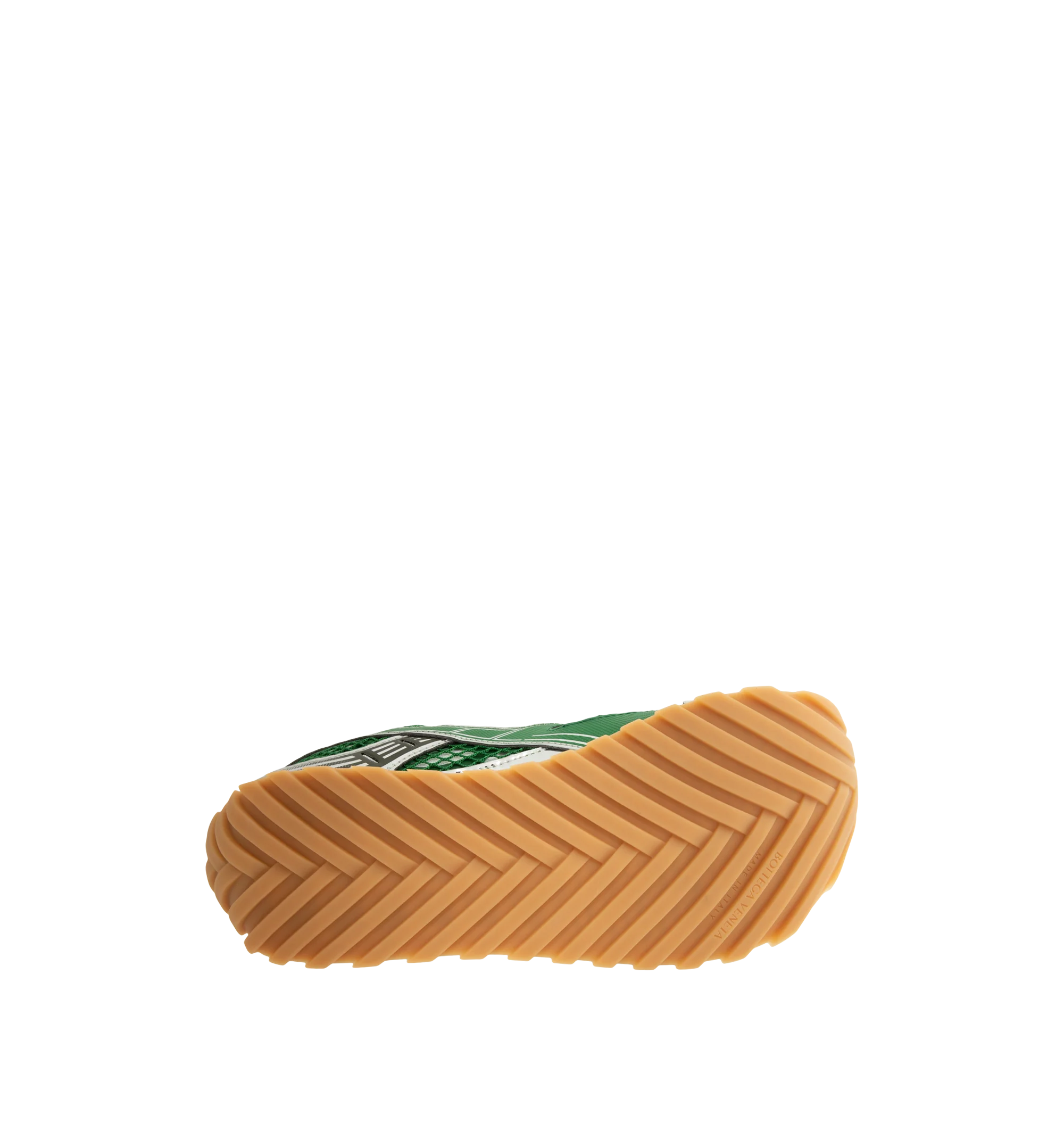 Image 4 of 5 - GREEN - Bottega Veneta Orbit Sneaker featuring mechanical textile upper, rubber sole, lace-up front, padded collar and tongue with Bottega Venneta logo detail at tongue. Made in Italy.