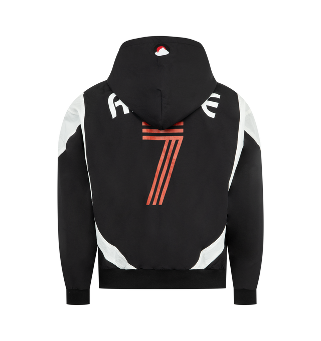 Image 2 of 3 - MULTI - RHUDE Lago Soccer Jersey Hoodie featuring long sleeve cotton heavyweight jersey hoodie with Rhude "Lago Soccer" graphic designs on the front chest and back, a kangaroo front pocket and dropped shoulders. 66% cotton, 34% nylon.