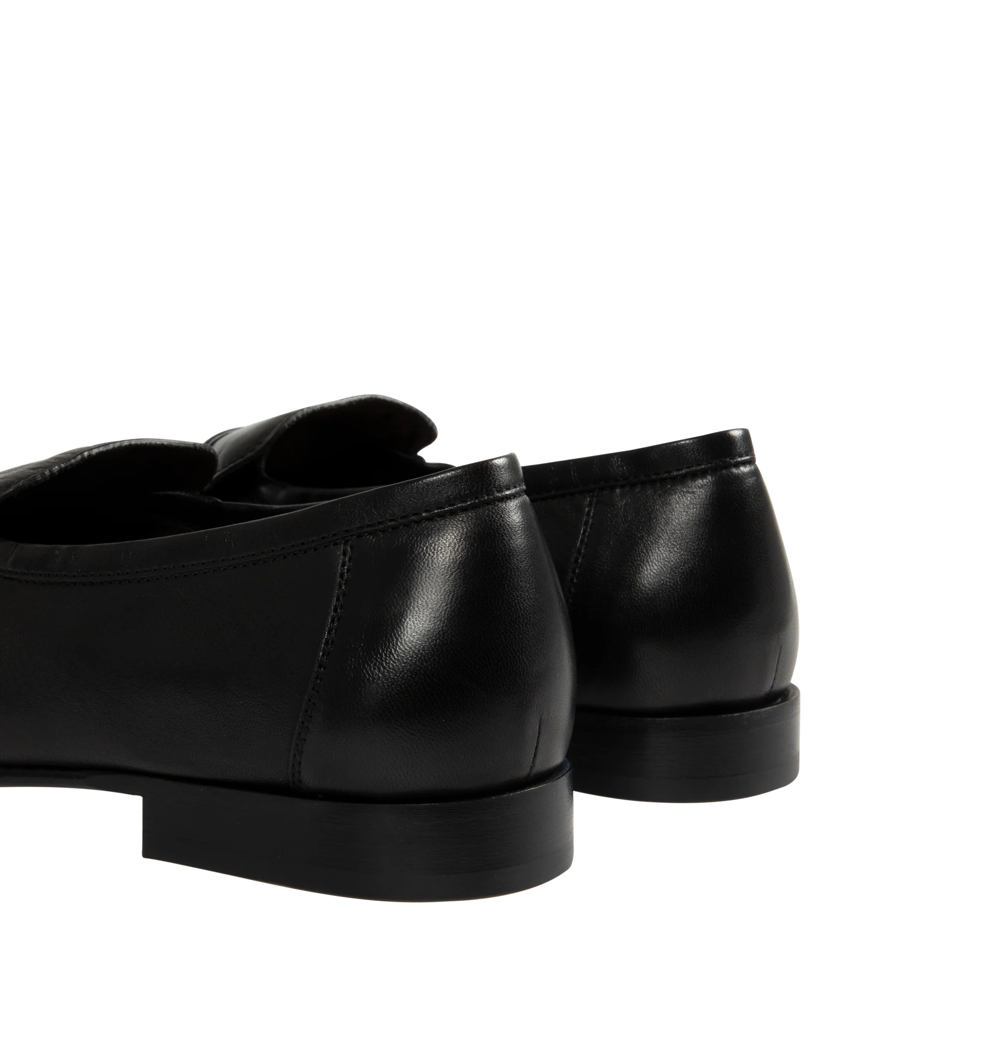 Image 3 of 4 - BLACK - THE ROW Soft Loafers featuring polished eel leather loafers, topstitching and gathering at moc toe, strap at vamp, logo stamp at footbed, suede lining, stacked leather block heel and hand-painted leather sole with rubber injections. Heel: H1". Leather. Made in Italy. 