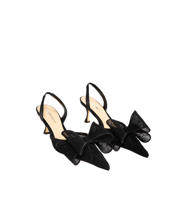 Image 2 of 4 - BLACK - MACH MACH Lace Slingback featuring a lace upper, slingback silhouette, 65mm flared heel, lace bow, kid leather lining, and calf leather sole. Made in Italy.