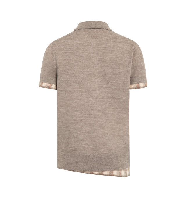 Image 2 of 2 - BROWN - ACNE STUDIOS Layered Wool Knit Polo featuring regular fit, below-waist length, layered construction, checked underlayer and ribbed trim. 100% wool.