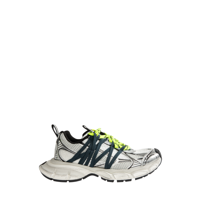 Image 1 of 5 - GREY - BALENCIAGA 3XL Interlace Sneaker featuring polyurethane and polyester, worn-out effect, multiple lace details on the sides, Balenciaga logo at the edge of the toe and at back, debossed size on the upper and at the back of the heel, 3XL rubber branding on the tongue with reflective detail and back and tongue pull-on tab with reflective detail.