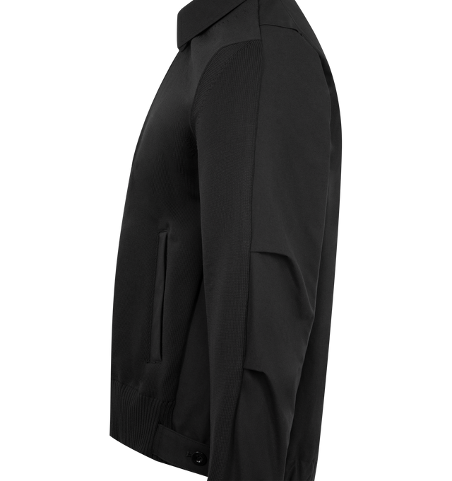 Image 3 of 3 - BLACK - SACAI Weathercloth x Knit Blouson featuring zip front closure, classic collar, knit front with slit pockets, weathercloth back panel and collar.