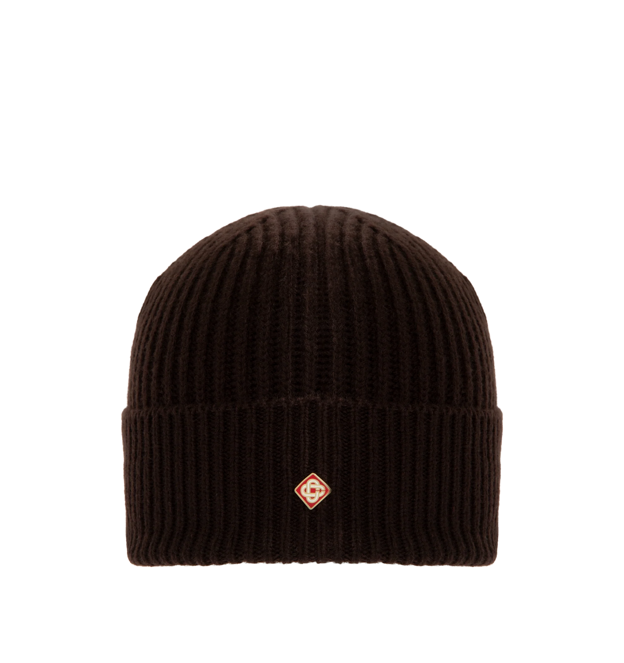 Image 1 of 2 - BROWN - Casablanca Men's Classic Beanie is crafted from a soft knit and features a classic ribbed construction with a fold-over cuff and signature Casablanca logo detailing. This designer beanie combines exceptional warmth with the brand's refined luxury sportswear aesthetic, making it a timeless cold-weather accessory for everyday wear. Main Material: Premium Knit.