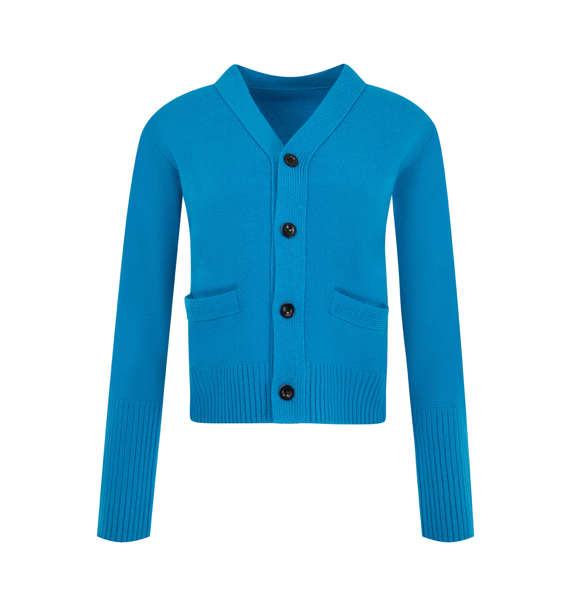 Image 1 of 2 - BLUE - Sacai wool knit cardigan featuring button-front closure, v-neck and front patch pockets. 100% wool. Made in Japan.