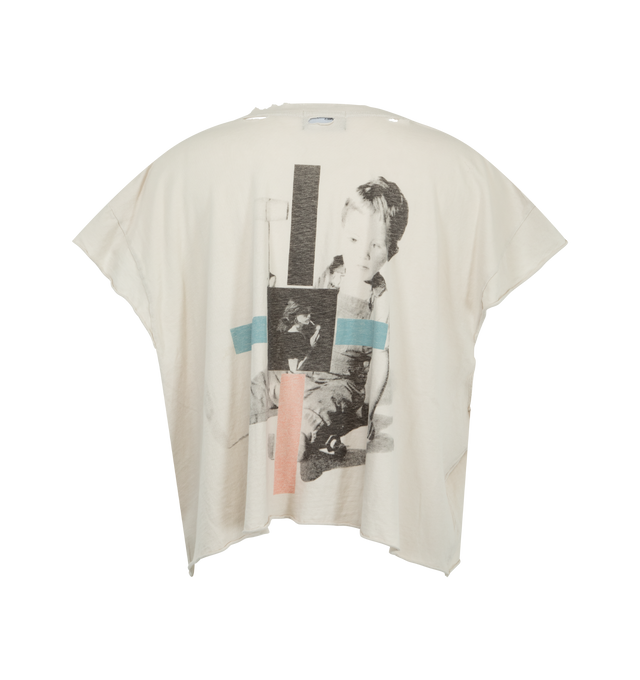 Image 2 of 3 - WHITE - Enfants Riches Deprimes Children of Unborn cut-off sleeve T-shirt crafted from light weight vintage texture cotton jersey. Featuring a boxy cropped fit, rib knit neckline, vintage wash process and distressing throughout, and printed artwork at the front and back. Made in USA. 