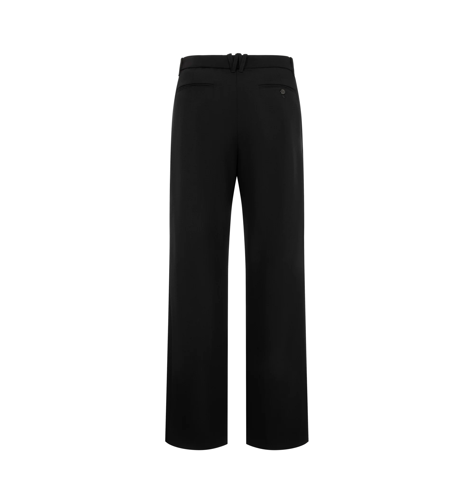 Image 2 of 3 - BLACK - The Willy Chavarria Men's Vestimenta Pleated Trouser is cut in a tailored, wide-leg silhouette with double knife pleats at the front for a defined shape. Crafted from 100% virgin wool, it features in-seam pockets and welt pockets at the back. Finished with a key loop and a signature W at the center back. 