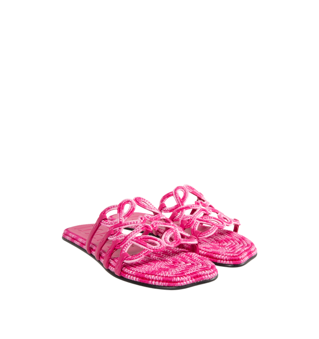 Image 2 of 4 - PINK - LOEWE PAULA'S IBIZA Petal Anagram slide in all-over embroidered cotton canvas blending mixed shades of color threads, featuring a cut-out Anagram upper with hand-stitched seams, petal toe shape, 5mm heel, embossed LOEWE on the insole, padded insole with partial leather covering and rubber-injected island on the outsole. Embroidered canvas. Made in Italy.