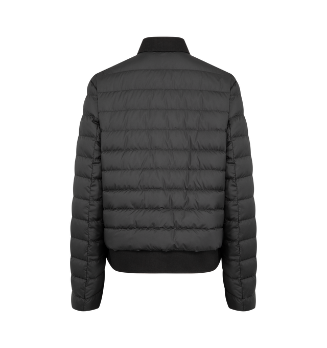Image 2 of 3 - BLACK - MONCLER Juju Cotton Linen-Trimmed Short Down Jacket featuring polyester lining, cotton and linen blend twill trim, down-filled, snap button closure, pockets with snap button closure and leather logo patch. 100% polyester. 54% cotton, 46% flax/linen. Padding: 90% down, 10% feather.