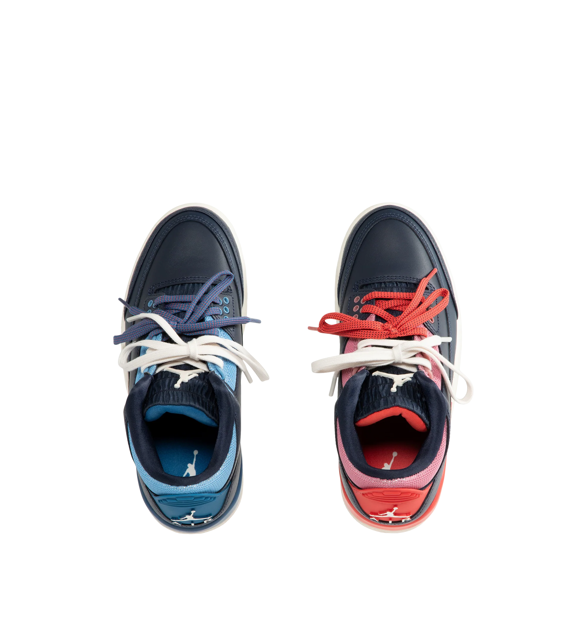 Image 5 of 5 - NAVY - Jordan Women's Air Jordan 3 Retro "Sport Renaissance" Sneakers feature an Obsidian, Track Red, and Chalk upper crafted from leather and synthetic leather. The classic silhouette is finished with a foam midsole, visible Max Air cushioning, and a rubber outsole. Upper: Leather and Synthetic Leather. Midsole: Foam. Sole: Rubber.