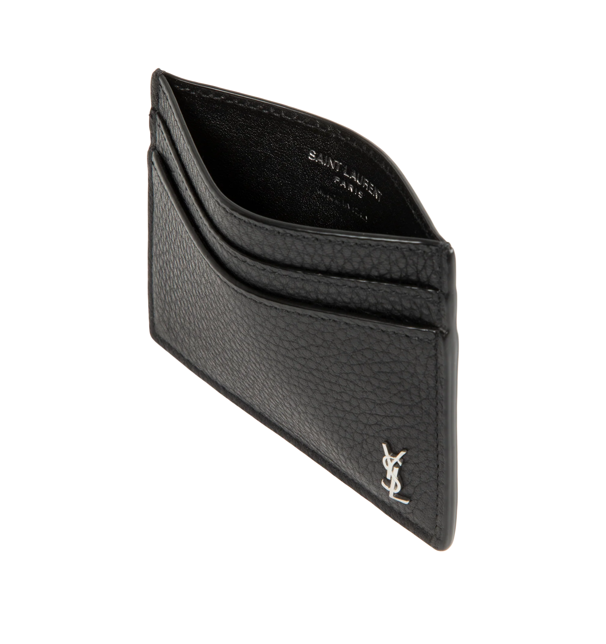 Image 3 of 3 - BLACK - Saint Laurent Mens Card Holder is crafted from leather. Features multiple card slots and gold-tone hardware. Dimensions: 10.5  7.5 cm. Main Material: Leather; Hardware: Gold-Tone Metal. Made in Italy. 
