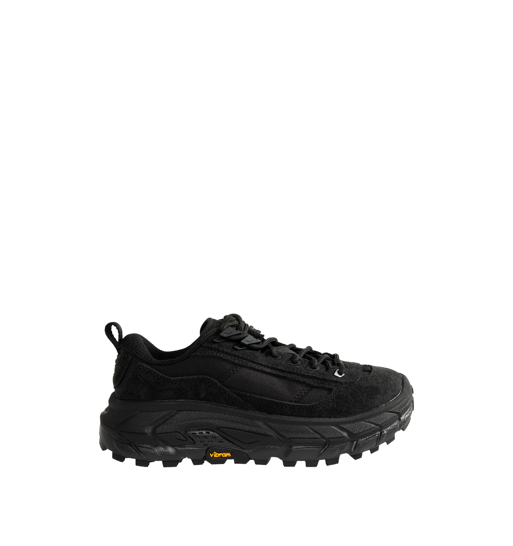 Image 1 of 5 - BLACK - Hoka Unisex Tor Summit FLD Sneakers are crafted from premium nubuck leather and feature a rugged outdoor-inspired silhouette. Designed with metal eyelets, a rubber mud guard, and a secondary lace system for enhanced functionality, they are finished with a Vibram Megagrip outsole for reliable traction. Main Material: Leather and Textile. Sole: Rubber. *Unisex style in men's sizing.
