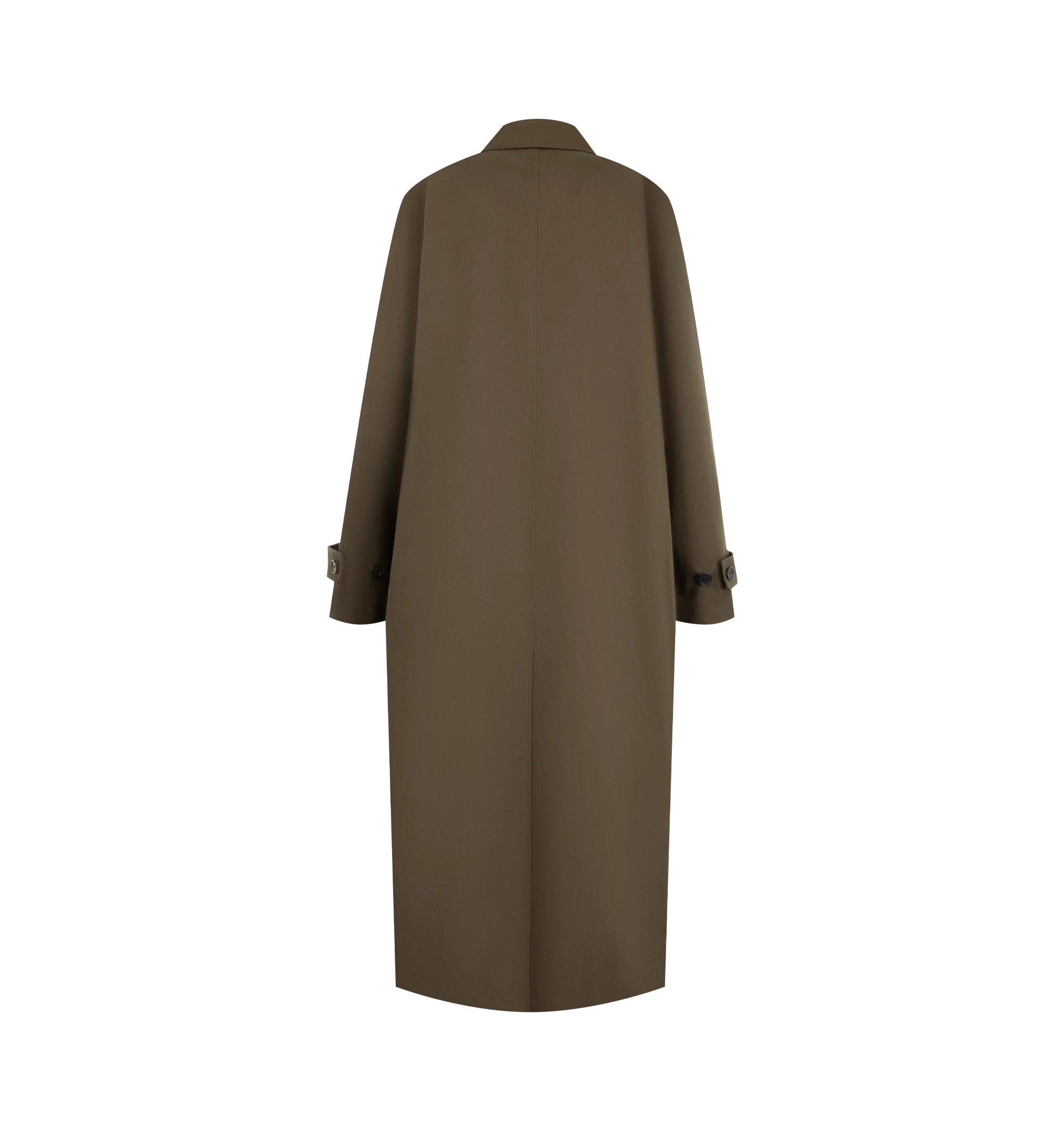 Image 2 of 3 - BROWN - The Row Women's Iza Coat is crafted from pure cotton and features an elongated trench-inspired silhouette with a refined, minimalist finish. Designed with a flat collar and horn button closure, this designer coat is finished with slant side pockets and a luxurious silk lining, reflecting The Row's understated approach to timeless outerwear. Main Material: 100% Cotton. Lining: 100% Silk. Closure: Horn Buttons. Collar: Flat Collar. Pockets: Slant Side Pockets. Care: Dry Clean. Made in I 